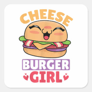 チーズバーガーの女の子、ハンバーガーの女性とチーズブルージュ スクエアシール