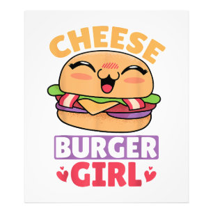 チーズバーガーの女の子、ハンバーガーの女性とチーズブルージュ フォトプリント