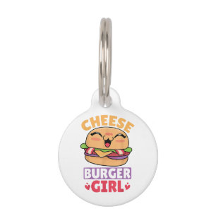 チーズバーガーの女の子、ハンバーガーの女性とチーズブルージュ ペット　ネームタグ