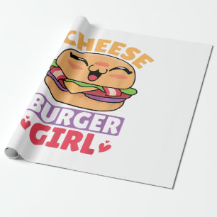チーズバーガーの女の子、ハンバーガーの女性とチーズブルージュ ラッピングペーパー
