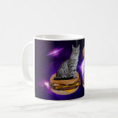 チーズバーガーの宇宙マグ付き猫 コーヒーマグカップ (正面左)