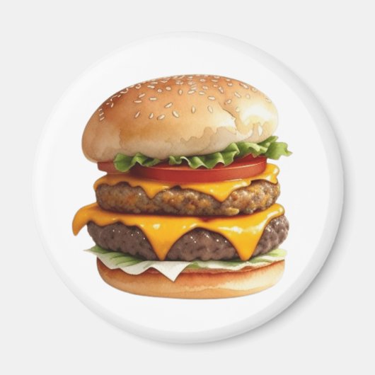 チーズバーガーの水彩スケッチ マグネット (正面)