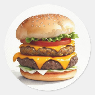 チーズバーガーの水彩スケッチ ラウンドシール