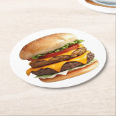 チーズバーガーの水色スケッチ ラウンドペーパーコースター (アングル)