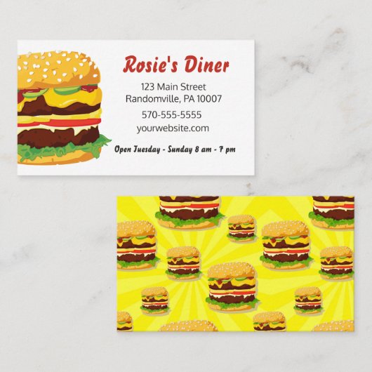 チーズバーガーの飲食業カード 名刺 (正面/裏面)