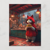 チーズバーガーを付けた赤いマントの猫 ポストカード (正面)