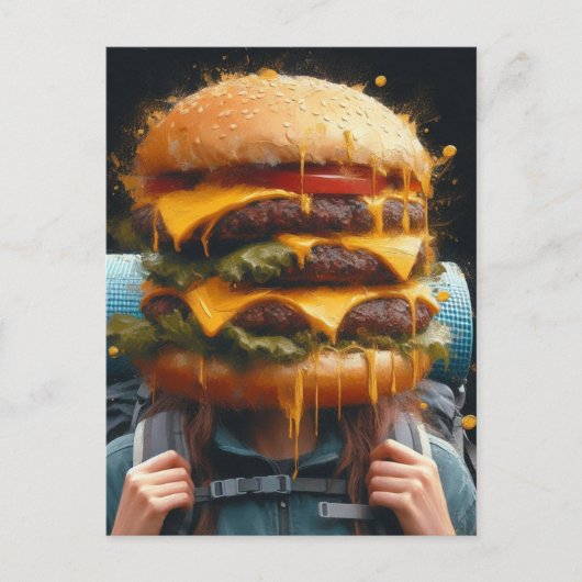チーズバーガーを心に浮かべて超現実的なハイキング ポストカード (正面)