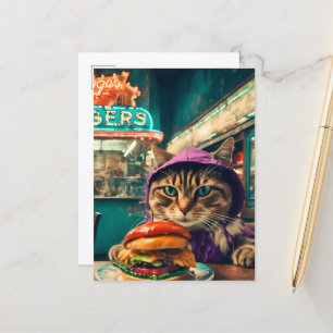 チーズバーガーを食べるかわいい猫 過去記事 ポストカード