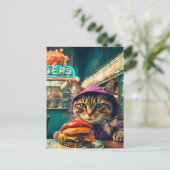 チーズバーガーを食べるかわいい猫|過去記事 ポストカード (スタンド正面)