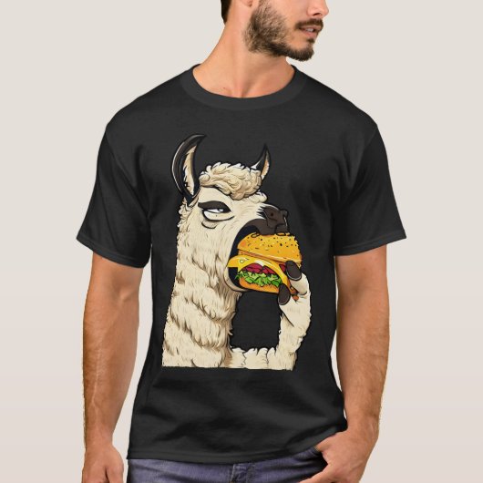 チーズバーガーを食べるラマの友達 Tシャツ (正面)