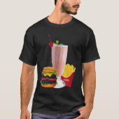 チーズバーガーシェイクフライスレトロダイナーフードユニセックス Tシャツ (正面)
