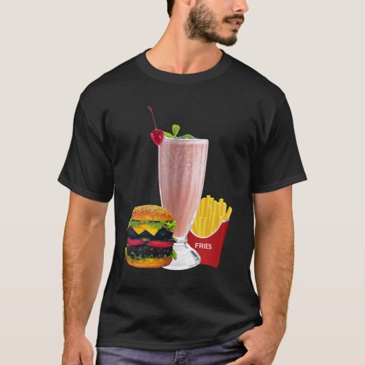 チーズバーガーシェイクフライスレトロダイナーフードユニセックス Tシャツ (正面)
