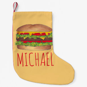 チーズバーガーパーソナライズされたハンバーガーチーズバーガー スモールクリスマスストッキング