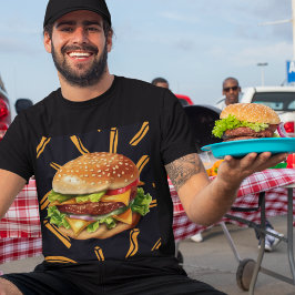 チーズバーガーフランスのとフライスフードユーモア男性 Tシャツ