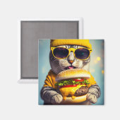 チーズバーガー付き猫おもしろい冷蔵庫用マグネット マグネット (正面/裏面)