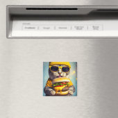 チーズバーガー付き猫おもしろい冷蔵庫用マグネット マグネット (インサイチュ (食洗機))