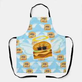 チーズバーガー天国飛んでいるおもしろいバーガーアート エプロン