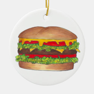 チーズバーガー料理用ピクニックハンバーガーバーガー セラミックオーナメント