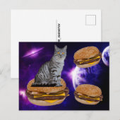 チーズバーガー葉書宇宙入り猫 ポストカード (正面/裏面)