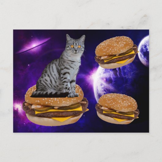 チーズバーガー葉書宇宙入り猫 ポストカード (正面)