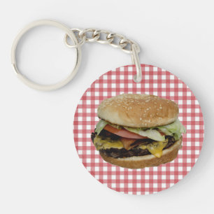 チーズバーガー赤と白、バックグラウンドK キーホルダー