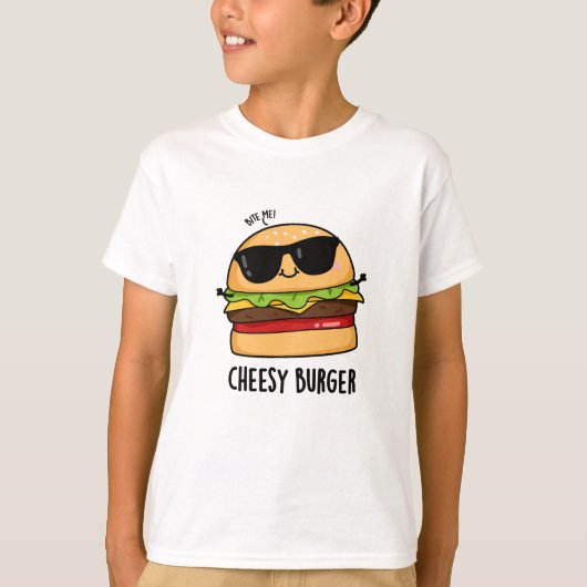 チーズバーガー面白い食べ物ダジャレ Tシャツ (正面)