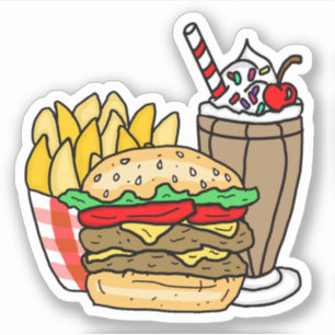 チーズバーガー フライドポテトとチョコレート ミルクシェイク シール