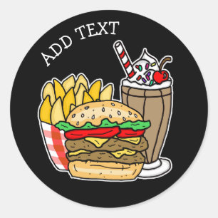 チーズバーガー、ミルクシェイク、フリーズ  ラウンドシール