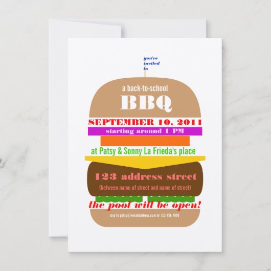 チーズバーガーBBQコックアウト招待状テンプレート 招待状 (正面)