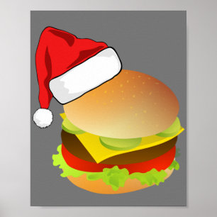 チーズバーガーHamburger Santa Hatマッチングクリスマス ポスター