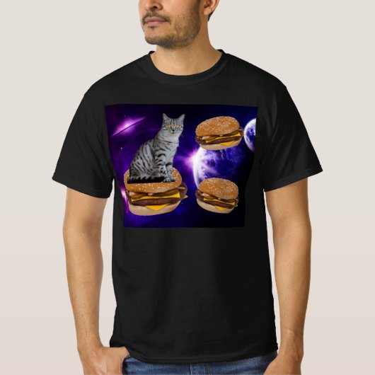 チーズバーガーT宇宙の猫 Tシャツ (正面)