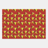 チーズピザ切りピーペローニ肉ドット赤黄色 ラッピングペーパーシート (正面3)