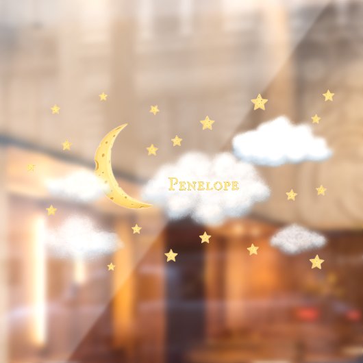 チーズムーン&スターズふわふわパーソナライズされたのクラウドキッズ ウィンドウサイン (シート2)