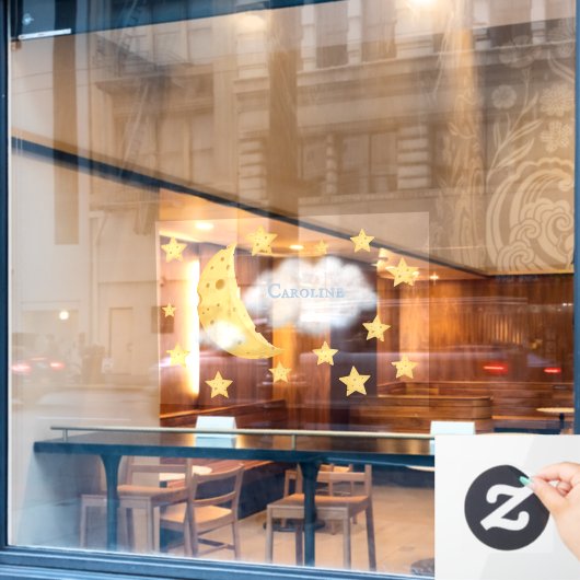 チーズムーン&スターズふわふわパーソナライズされたのクラウドキッズ ウィンドウサイン (カフェ窓)