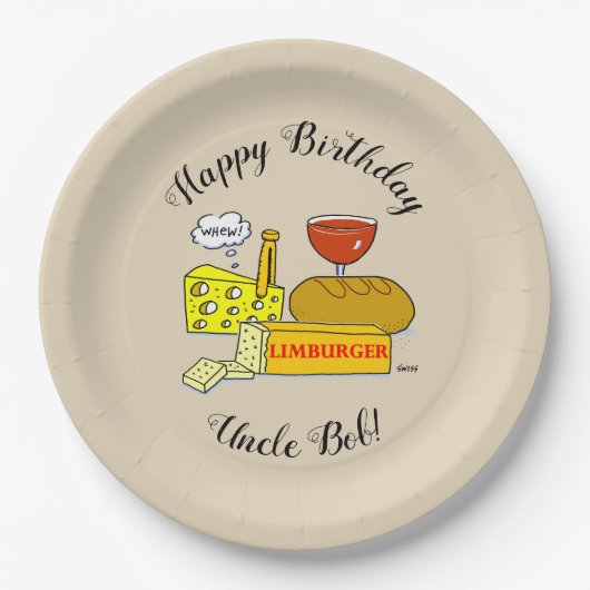 チーズユーモアのあるとワインの試飲の誕生日パーティー ペーパープレート (正面)