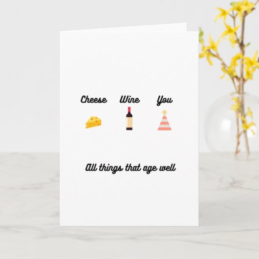 チーズワインとあなたが年齢誕生日 カード (黄色い花)