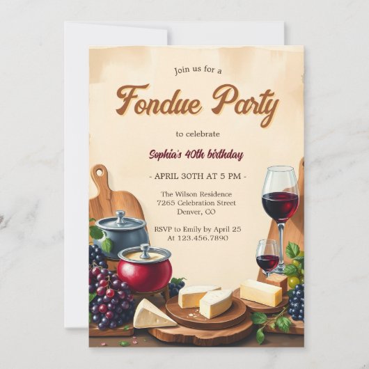 チーズワエレガントインフォンデュ誕生日パーティー 招待状 (正面)