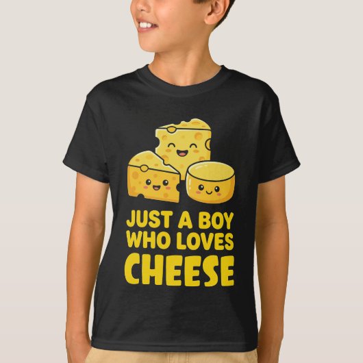 チーズ大好き少年 かわいい キュートな食べ物 キッズ Tシャツ (正面)
