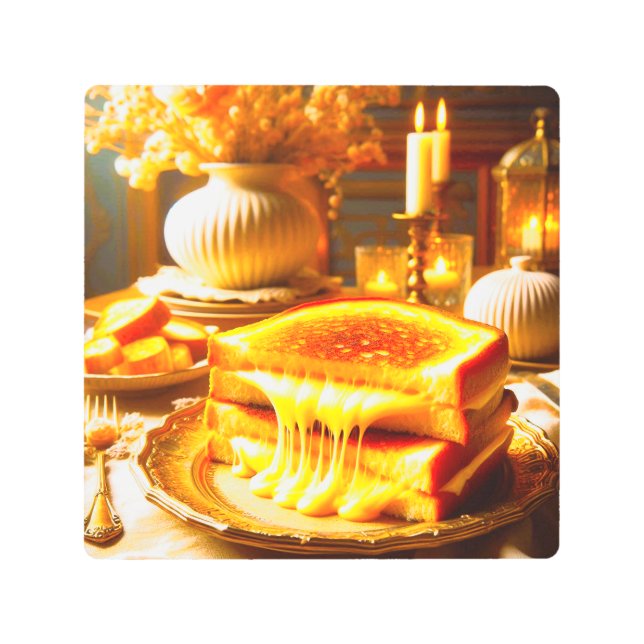 チーズ天国：究極の心地よい食品 メタルプリント (正面)