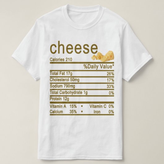 チーズ栄養ファクトラベル Tシャツ (デザイン正面)