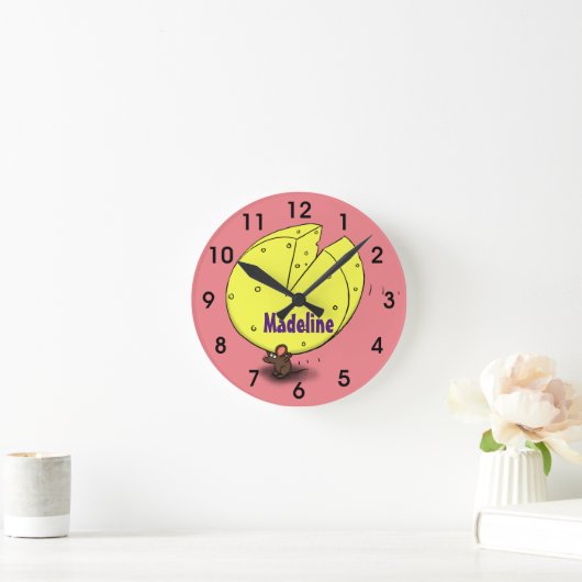 チーズ漫画イラストレーション付き可愛いマウス ラウンド壁時計 (ホーム)