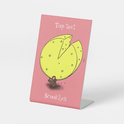 チーズ漫画イラストレーション付き可愛いマウス 台座サイン (正面)