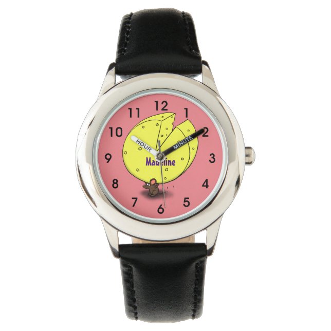 チーズ漫画イラストレーション付き可愛いマウス 腕時計 (正面)