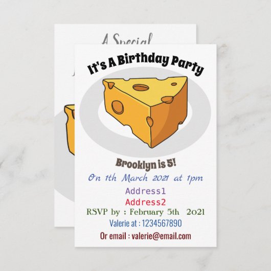 チーズ漫画イラストレーション 招待状 (正面/裏面)