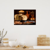 チーズ、アーモンド、プレッツェルを使った静物生活 ポスター (キッチン)