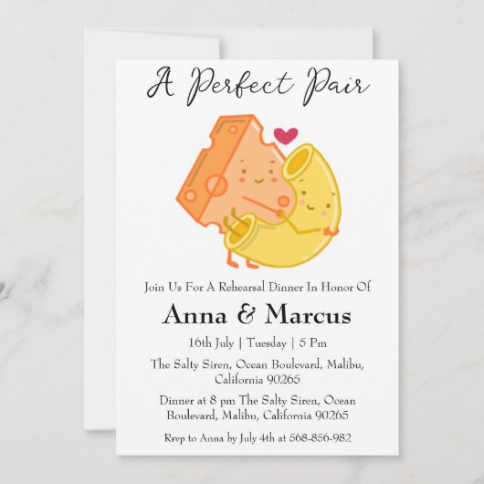 チーズ&マカロニ完璧なペアブライダルディナー 招待状 (正面)