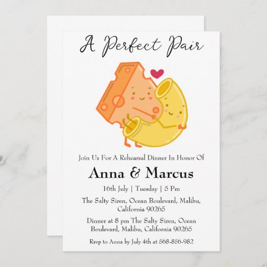 チーズ&マカロニ完璧なペアブライダルディナー 招待状 (正面/裏面)