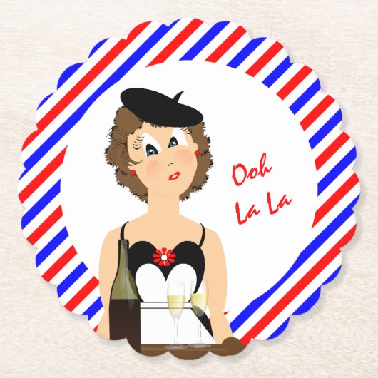 チーズ・ワインテーマフランスのおもしろい紙コースター ペーパーコースター (正面)