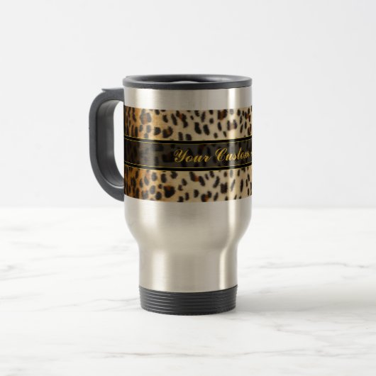 チータのヒョウののどのアニマルプリント トラベルマグ (正面左)