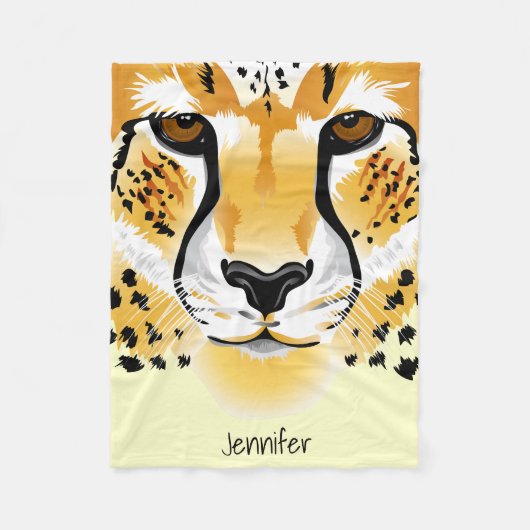 チータのヘッドクローズアップのイラストレーション フリースブランケット (正面)